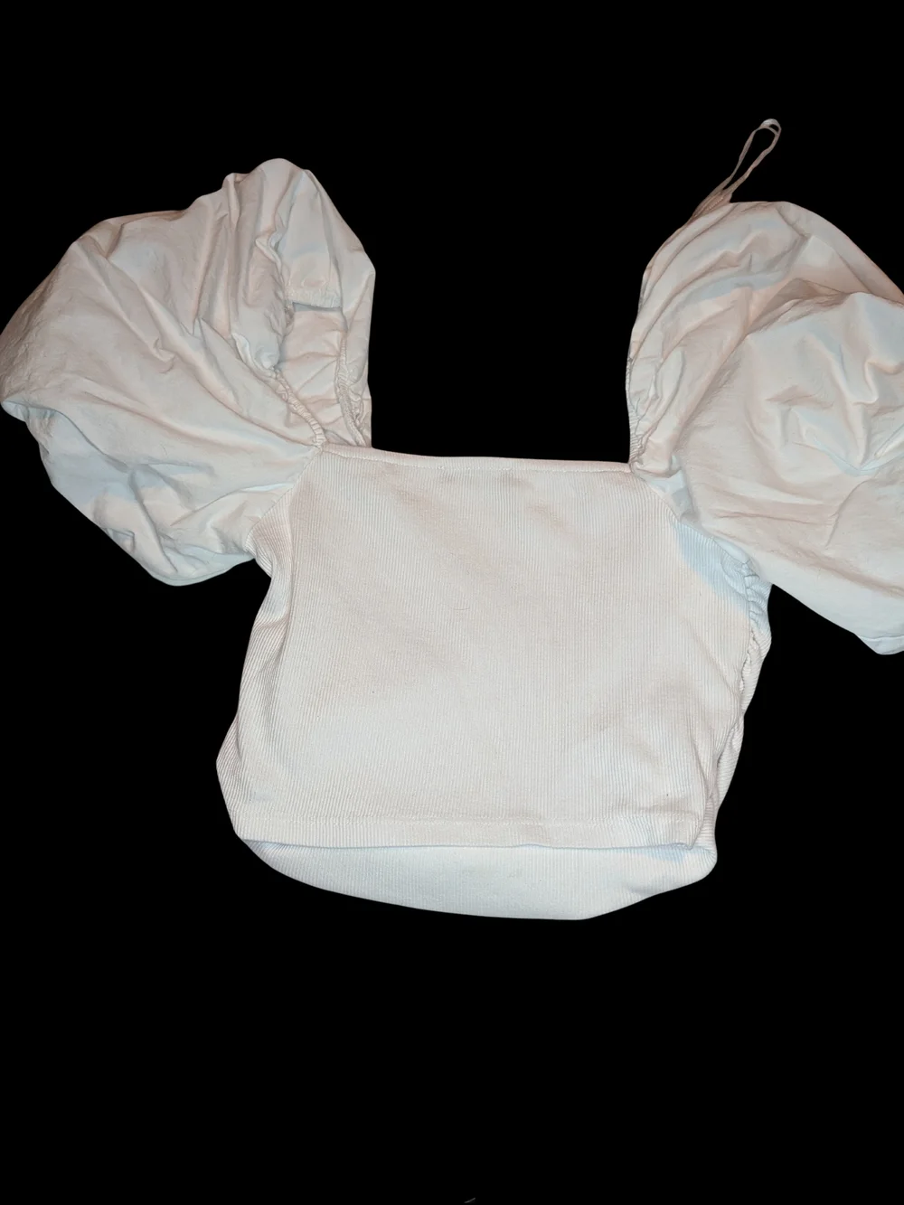 Zara White Puff-Sleeve Square Neck Crop Top